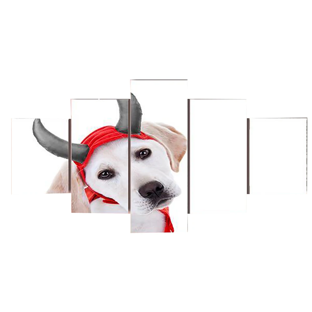 5 шт. настенная Картина на холсте Хэллоуин лабрадор щенок собака в дьяволе костюм