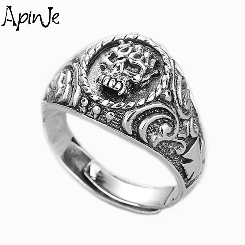 Apinje 925 Sterling Silver Vintage Skull Ring for Men And Women Jewelry Punk Fashion Open Rings