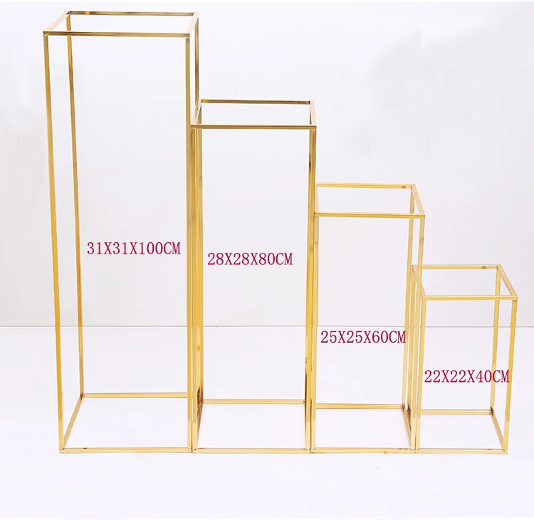 

Gold wedding decoration 4pcs/set Iron geometric placed props road lead T station supplies rectangle wedding plinth