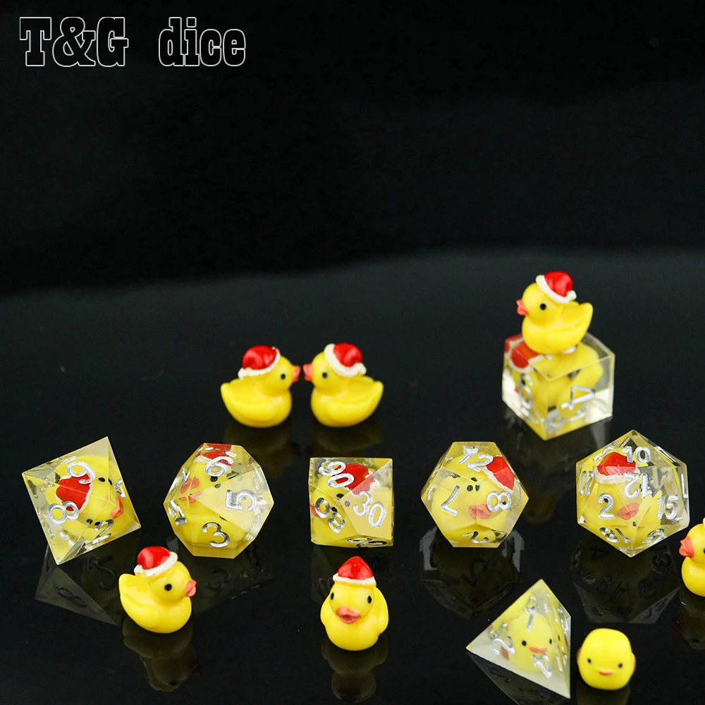 Острый край набор Игральный костей утки Санта 7 шт./компл. D4 D20 + PU кожаная сумка DND