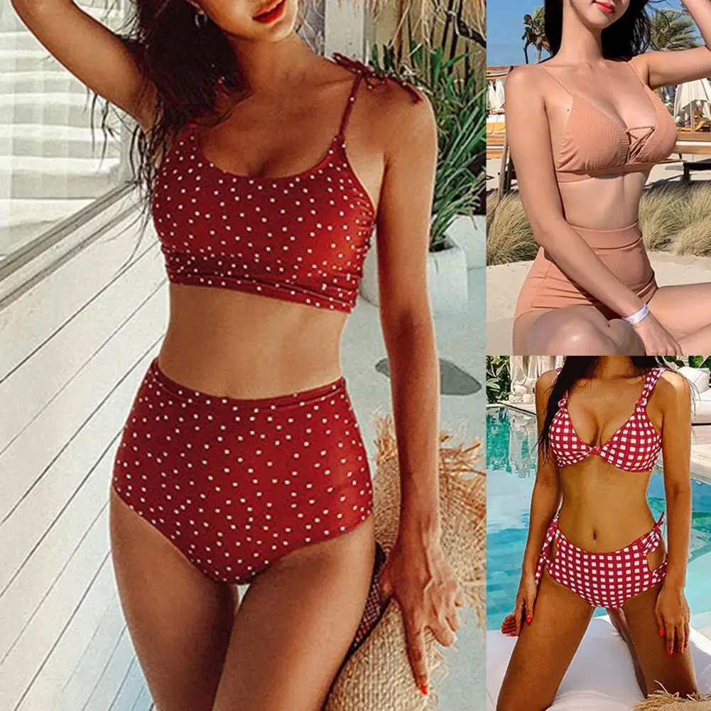 

Durable Swimwear Bathing Suit Vintage Belly-covering High Waist Two-piece Split Belly-covering Swimsuit for Swimming Pool