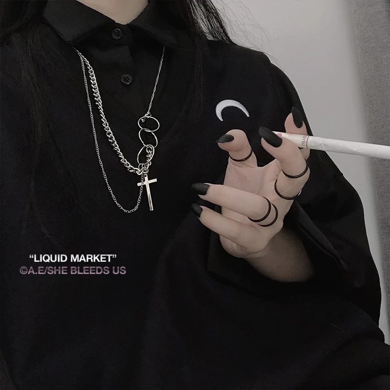 Двухслойное металлическое ожерелье с кулоном крестом в стиле Харадзюку для