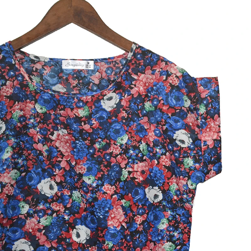 Блузка женская шифоновая в горошек с рукавом бабочкой и круглым вырезом|chiffon