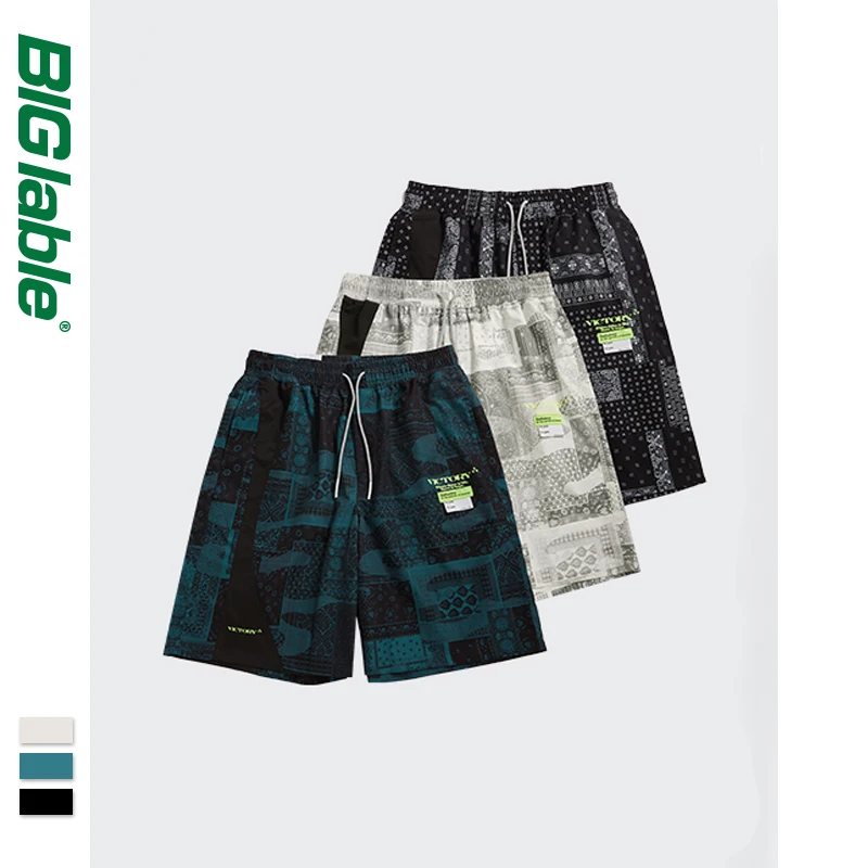 

BIG LABLE Summer Casual Shorts Men Vintage Beach Shorts 2021 Trending Loose Straight Shorts Men Flower Printed Men's Shorts