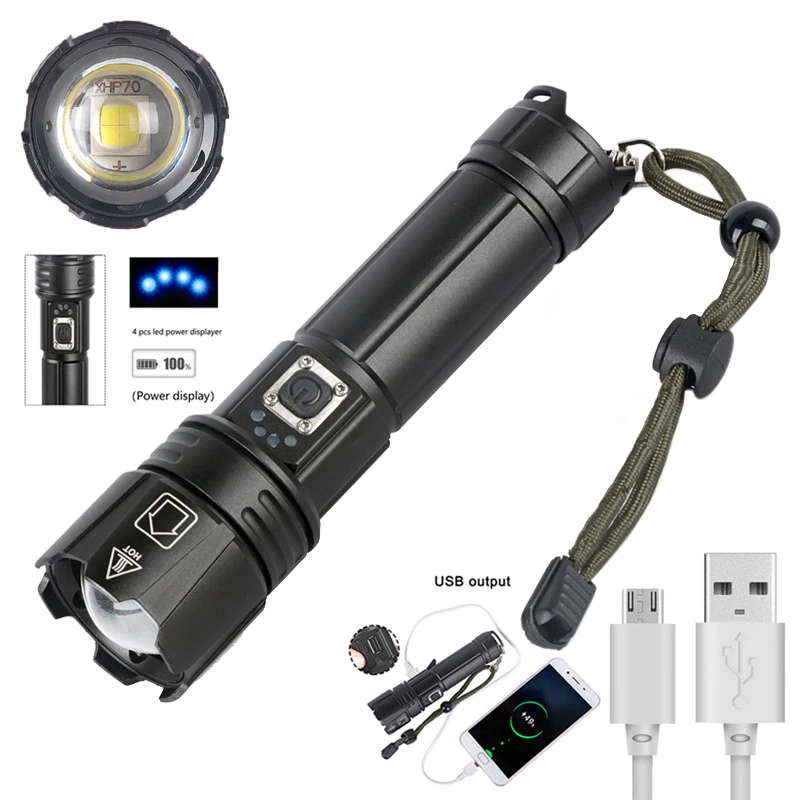 Сверхмощный светодиодный светильник XHP70 с зарядкой от USB тактический фонарь