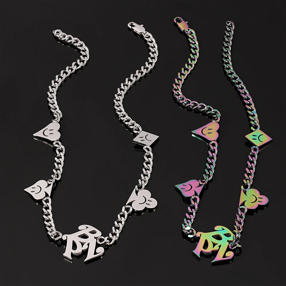 Punk Playing Cards Smile Necklace Fashion Collar Hip-hop Stainless Steel Necklace For Nightclub Vocal Concert Song Dance Jewelry