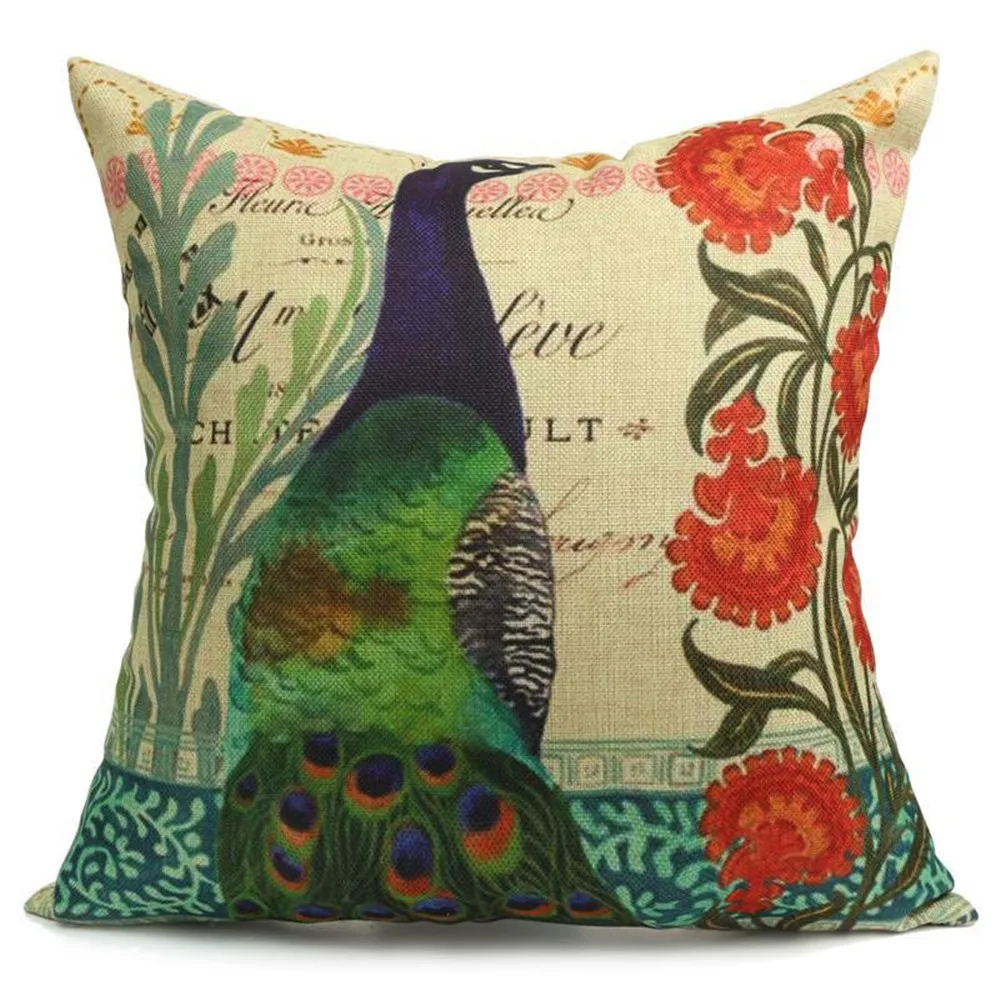 1 Piece Peacocks Print Cushion Covers 45x45 cm Colored Pillow Case for Car Hotel Farmhouse Polyester Fabric Pillowcase Wholesale | Дом и сад