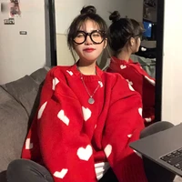 2021 autumn winter women sweater korean love heart knitted pullover tops causal long sleeve o neck pull femme