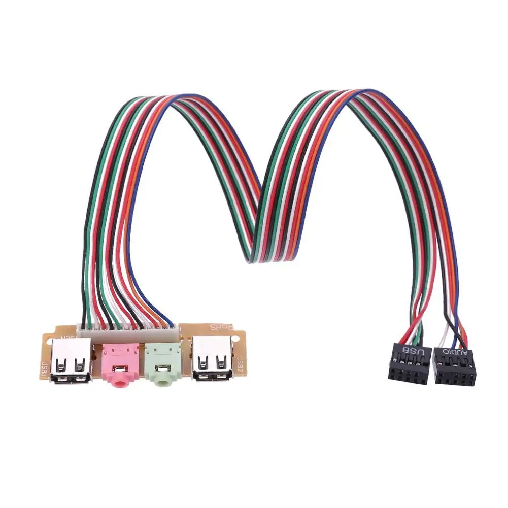 

2 USB 2.0 PC Computer Case Front Panel USB Audio Jacks Port Desktop PC USB Extension Wire For Microphone Earphone Cable Cord
