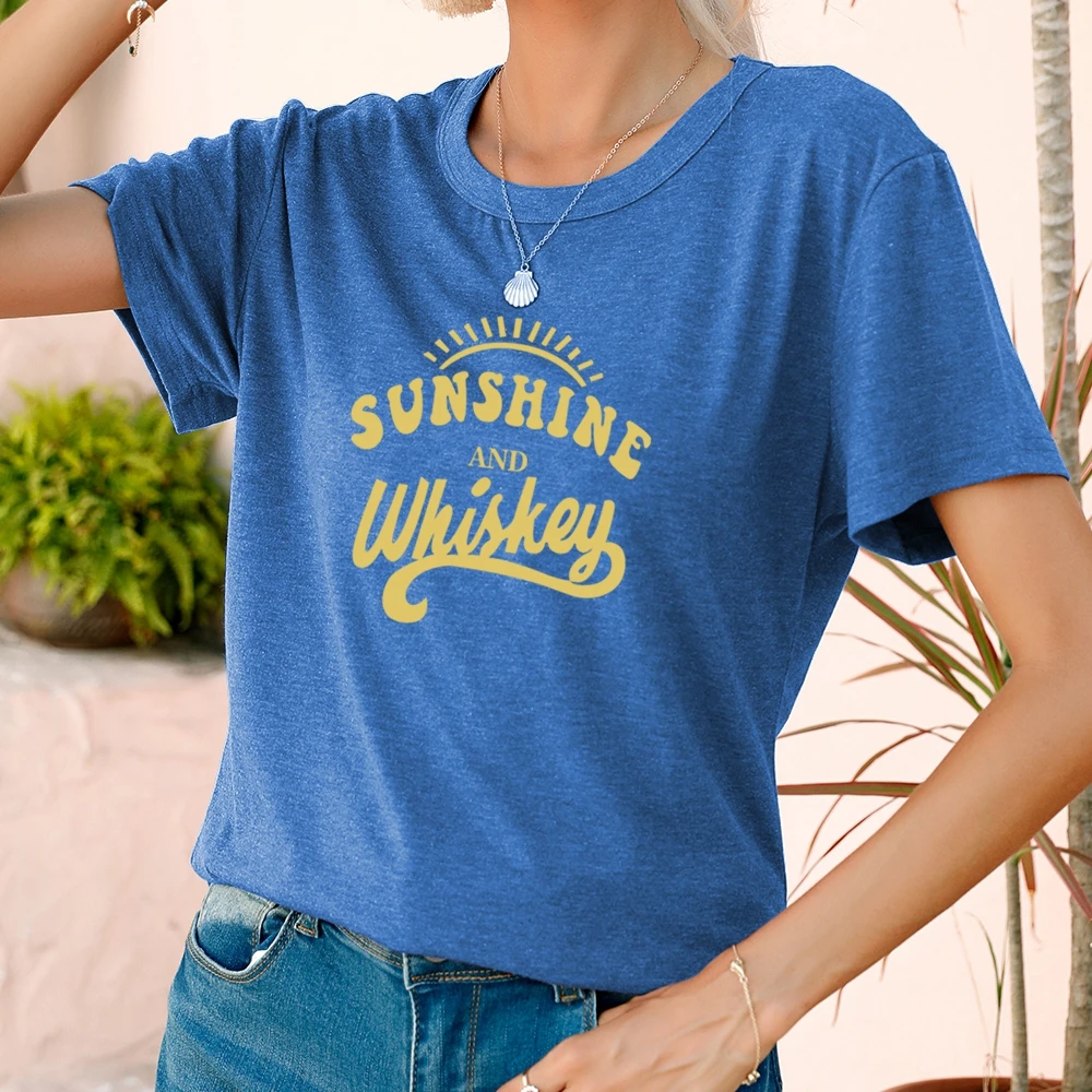 

Women Clothing Regular Lady Sunshine Whiskey Letter Print Ventilate Korean Summer Style Short Sleeve Creative 90s Novel T-Shirt