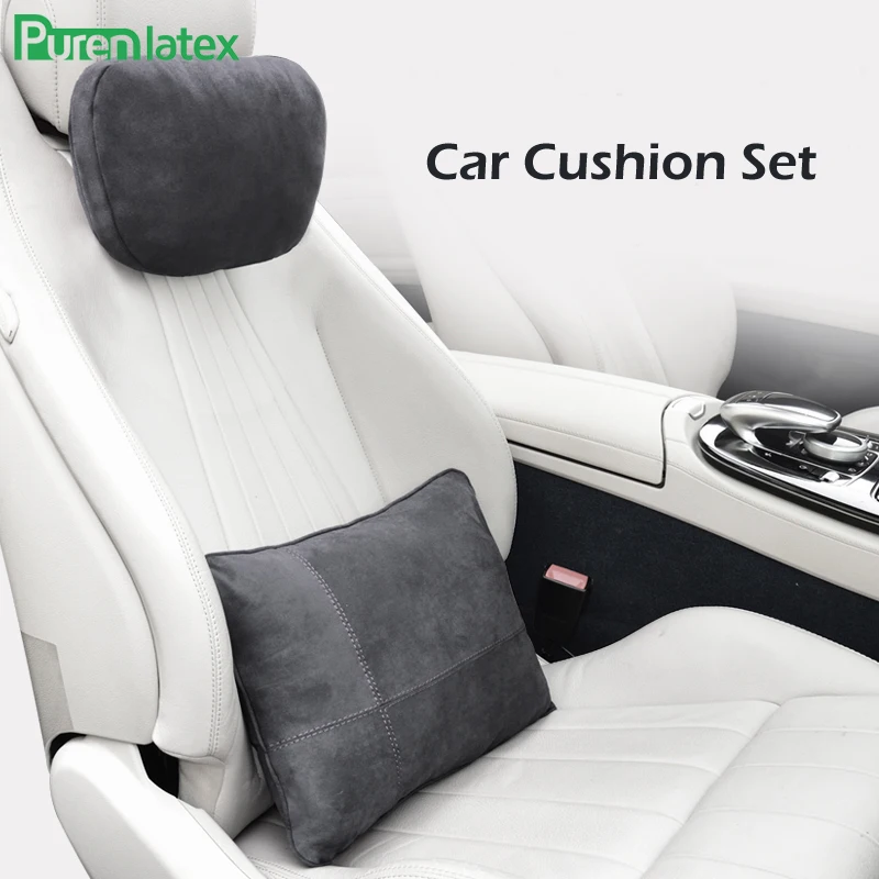 

PurenLatex Car Seat Cushion Velvet Auto Pillow Car Headres Protect Neck Cervical Orthopedic 3D Driving Slow Rebound Relieve Pain