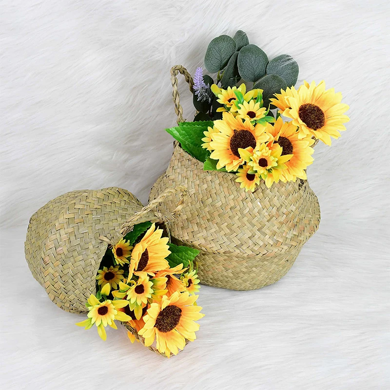 

Vintage Style Foldable Handmade Wickerwork Storage Basket Hanging Decorative Basket Home Flower Pot LSeagrass Laundry Basket 1PC