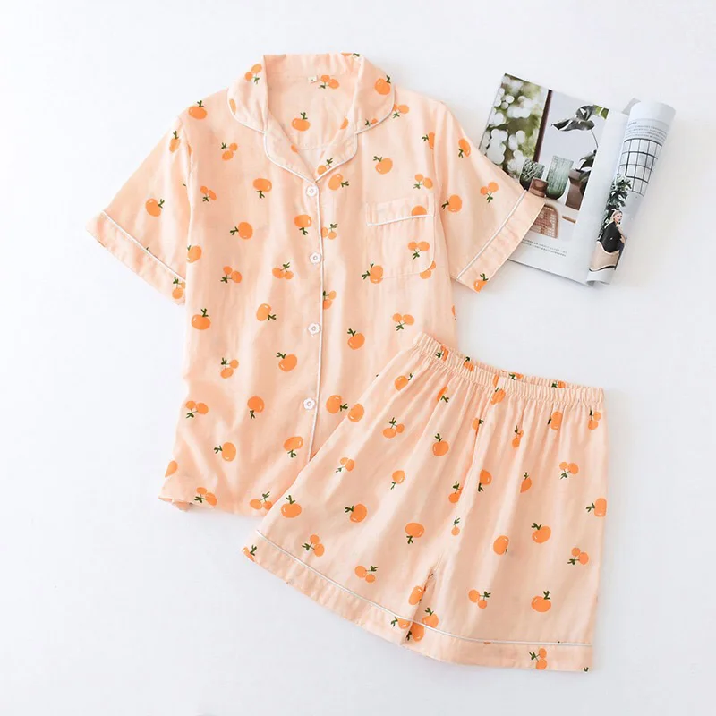2 шт. женская пижама с принтом фруктов и отложным воротником шорты | Женская