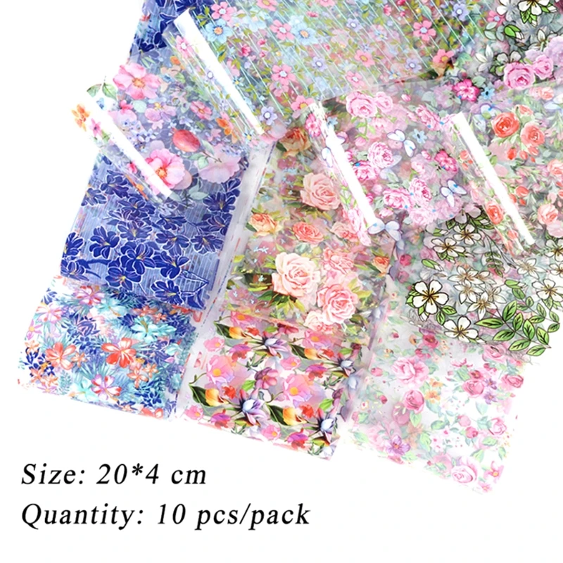 Q1QD 10 Sheets Retro Floral Butterfly Pattern Nail Art Stickers Transfer Foil Paper Starry Sky Flower Decals DIY Manicure