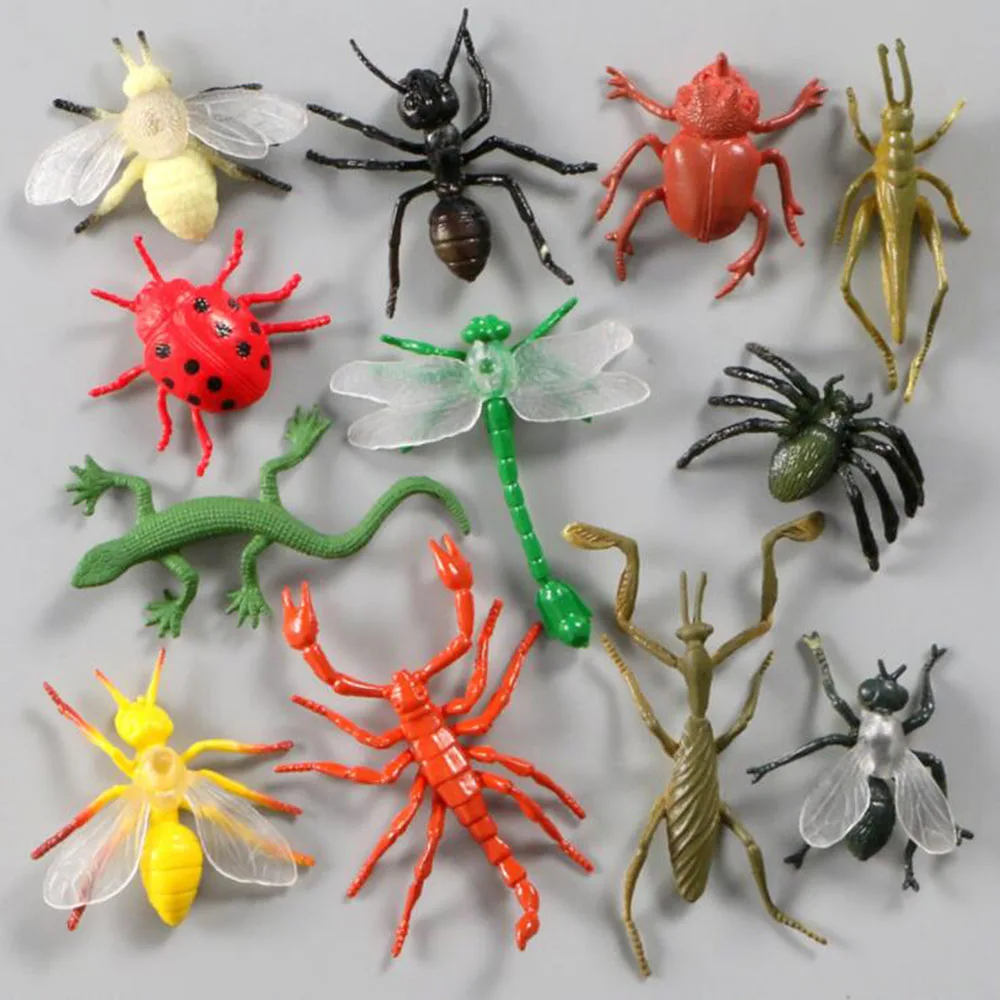 

12pcs Children's Animal Model Toys Simulation Mini Insect Animal Model Sand Table Scene Diy Ornaments Solid Vinyl Kids Gifts