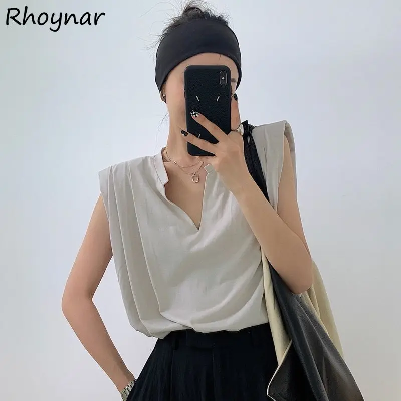 

Tanks Women Sleeveless Stylish Design Tops Summer Sexy V-neck Minimalist Simple Solid Harajuku All-match Streetwear Hip Hop Chic