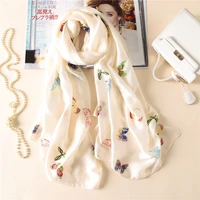 new style spring and summer fashion headcloth ladies butterfly print luxury brand silk shawl women popular flower beach scarf