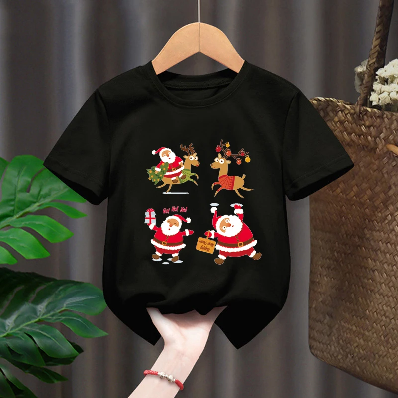 

Funny Santa Graphic Kids Black Tshirts Boys Merry Christmas New Fashion Short Sleeve Children T-shirt Girls Casual Tops