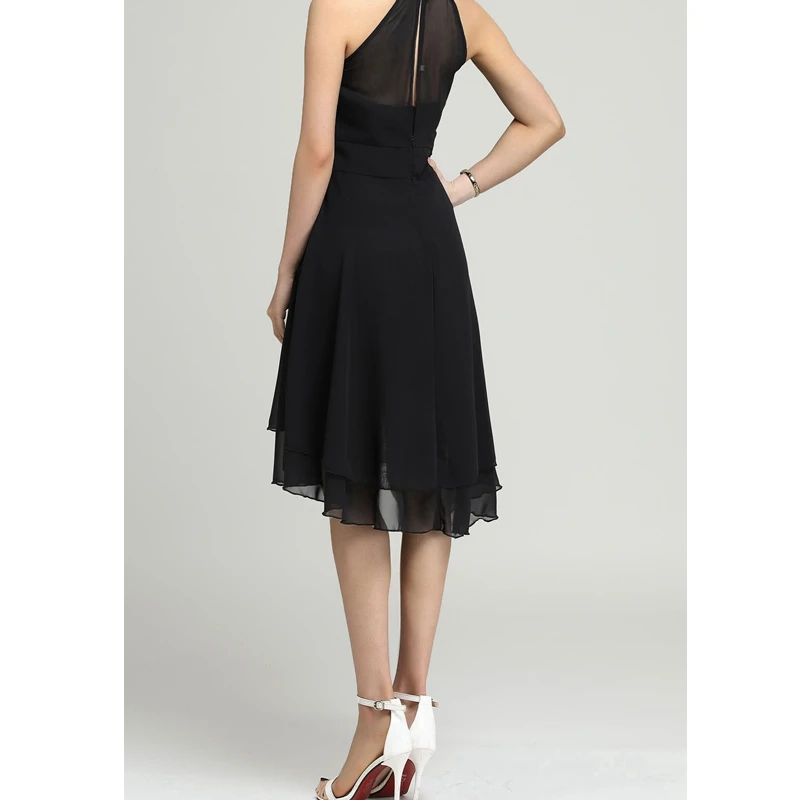 

WEPBEL Summer Sexy Sleeveless Solid Color Mesh Dress Women's Casual O-Neck Halter High Waist Irregular Chiffon Dress
