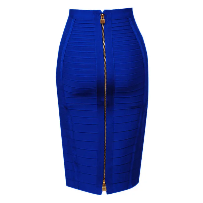 Женская обтягивающая юбка до колен с молнией сзади красного синего цвета