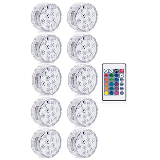1 Remote 10 Light IP68 водонепроницаемый светильник для бассейна RGB светодиодный Красочный подводный светильник ing Pond погружной светильник для свадебной вечеринки - Испускаемый цвет: 1 Remote 10 Light