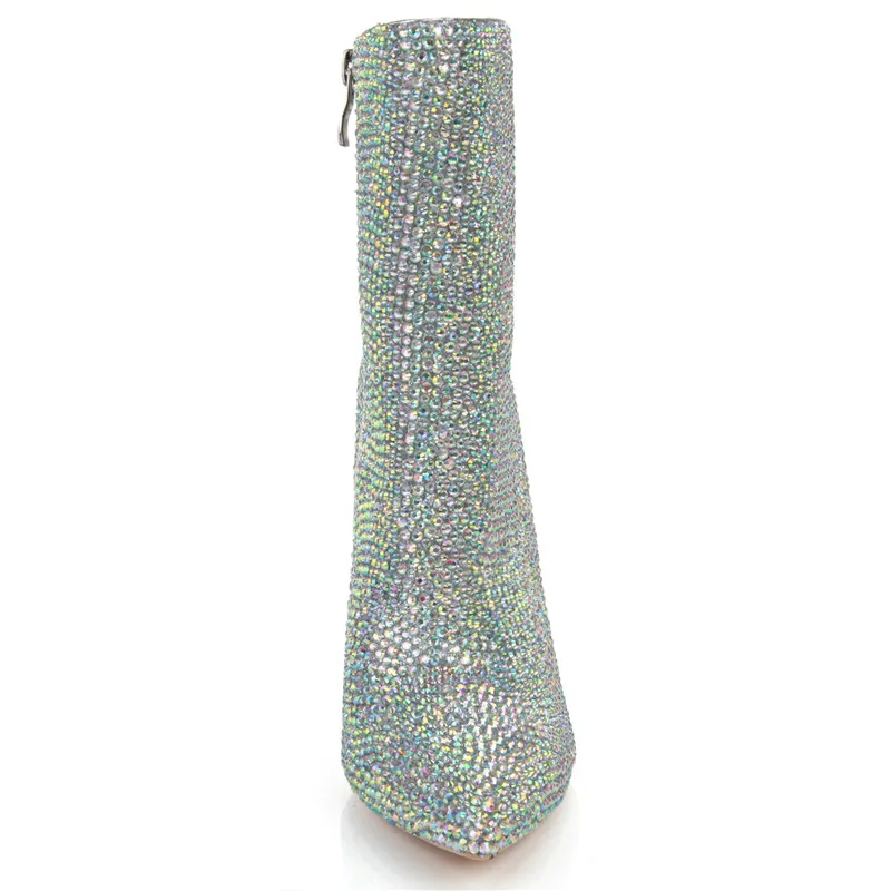 Ботинки с блестящими стразами на Новый год Женская обувь шпильках со складкой