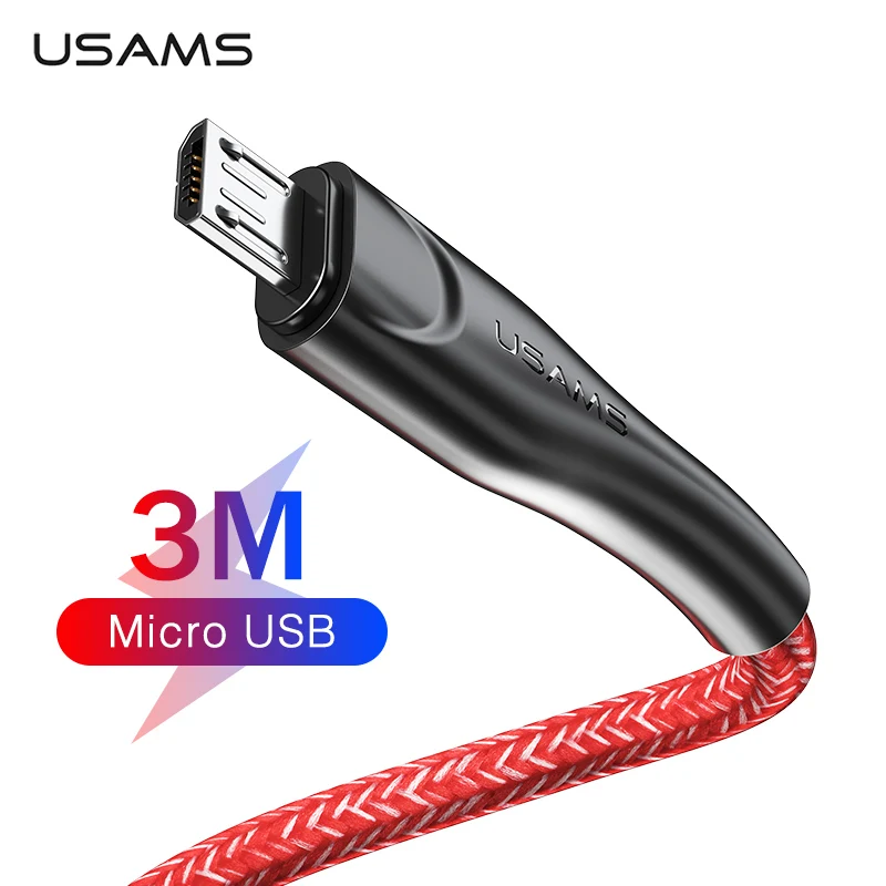 

USAMS 3m 2m 1m Micro USB Phone Cable for Huawei Hornor Xiaomi Redmi Samsung Android Charge rData Cable Microusb Charging Cord