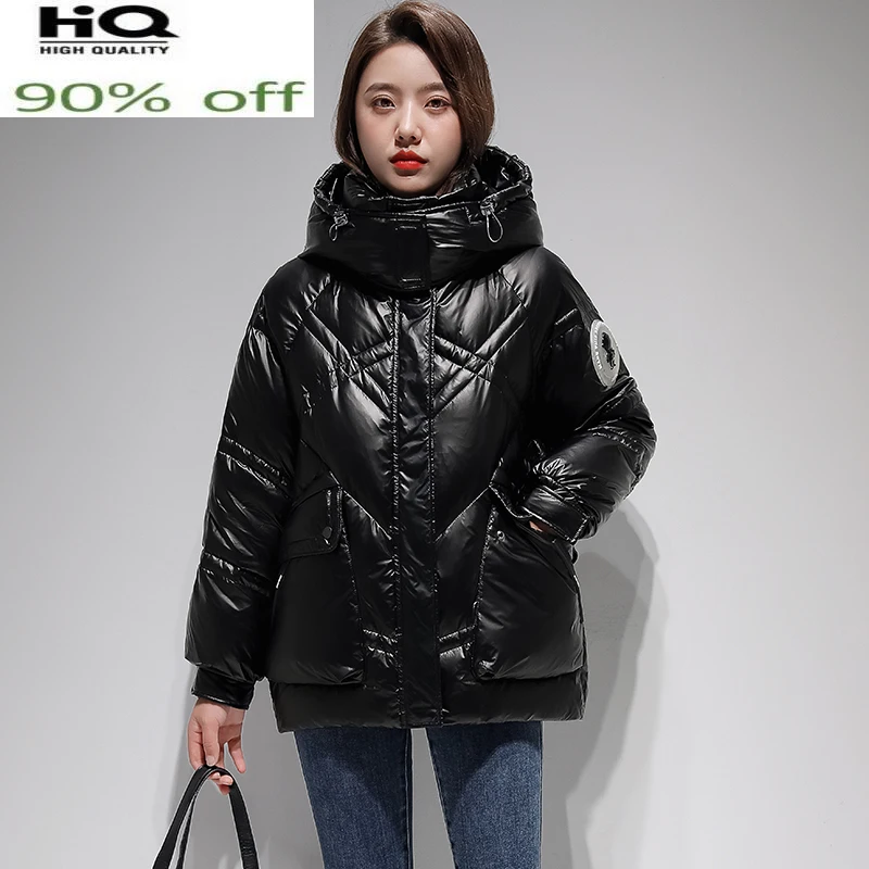 

New Fashion Women Puffer Jacket Winter White Duck Down Coat Femme Short Hooded Parka Korean Style Jaqueta Feminina SQQ515