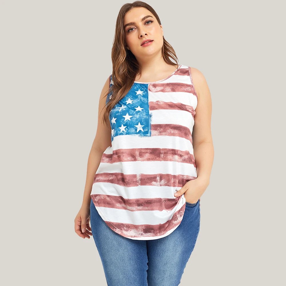 

Sale Women Sleeveless Vest Star American Flag Print Tank Top Summer Casual Home Loose Plus Size Waistcoat Round Neck Tanks D30