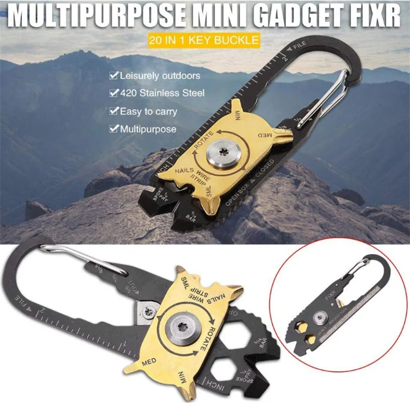 20 в 1 Мини-гаджет Fixr EDC Многофункциональный Карабин инструмент карман для ключей