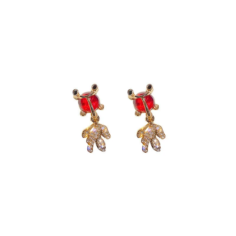

Origin Summer Cute Red Rhinestone Goldfish Dangle Earrings for Women Unique Design Bling Bling Earrings Jewellery Accessories