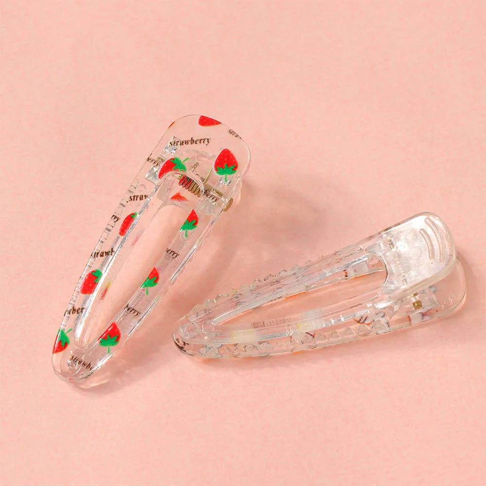 Horquillas transparentes con estampado de dibujos animados para ni&ntilde;a y ni&ntilde;o, horquillas de pico de pato con estampado de frutas, pasador de labios, 1 unidad-1