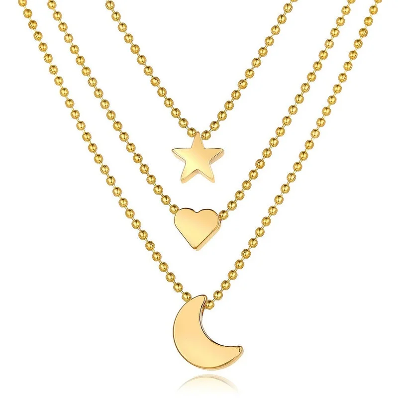 

New Gold Pendant Clavicle Chain Creative Retro Simple Star Moon Love Pendant Butterfly Necklace Accessories Fashion Jewelry
