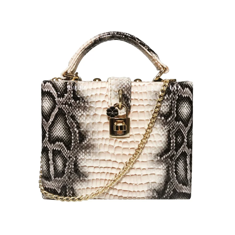 

Snake Print Box Handbag Women Serpentine Lock Small Square PU Evening Clutch Shoulder Bags Ladies Dinner Party Purse Personality