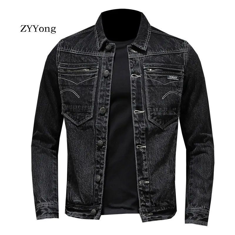 Мужская приталенная джинсовая куртка ZYYong черная в стиле ретро Повседневная