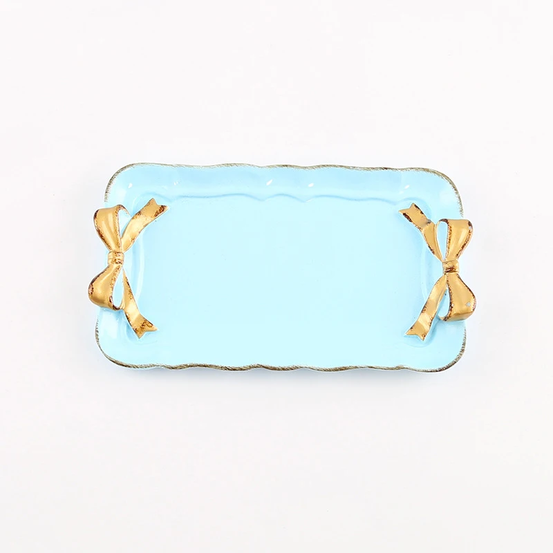 European Style Bow Cake Storage Trays Makeup Organizer Dessert Plate Square Decor Tray Kitchen 12*20cm | Дом и сад
