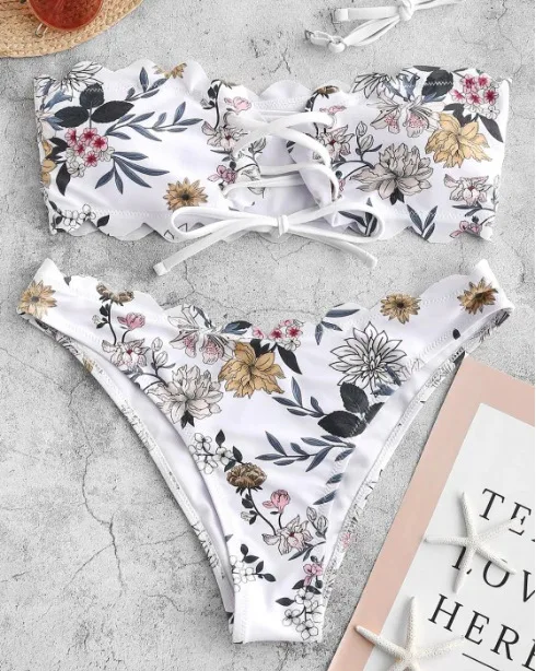 Купальник-бандо с зубчатыми лямками Женский сексуальный купальник из двух