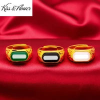 kissflower ri77 fine jewelry wholesale fashion lovers couple birthday wedding gift vintage matte 24kt gold resizable ring 1pc