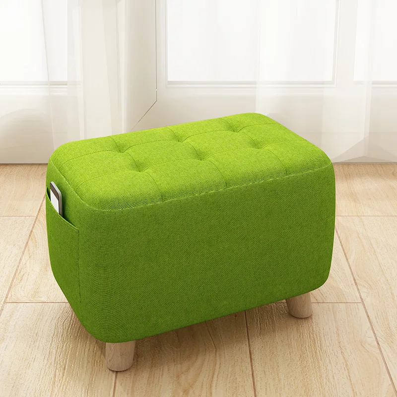 Фото Квадратный стул из массива дерева тканевый диван пуфик для ног домашняя обувь