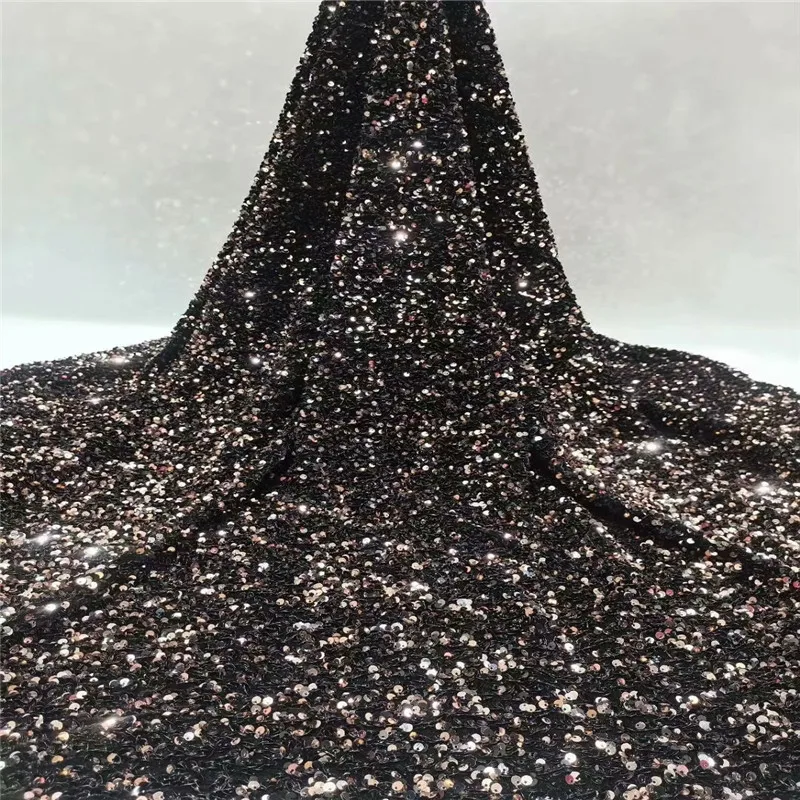 

2020 Высококачественная африканская бархатная кружевная ткань, черная французская кружевная ткань, тюль с блестками, нигерийская кружевная ...