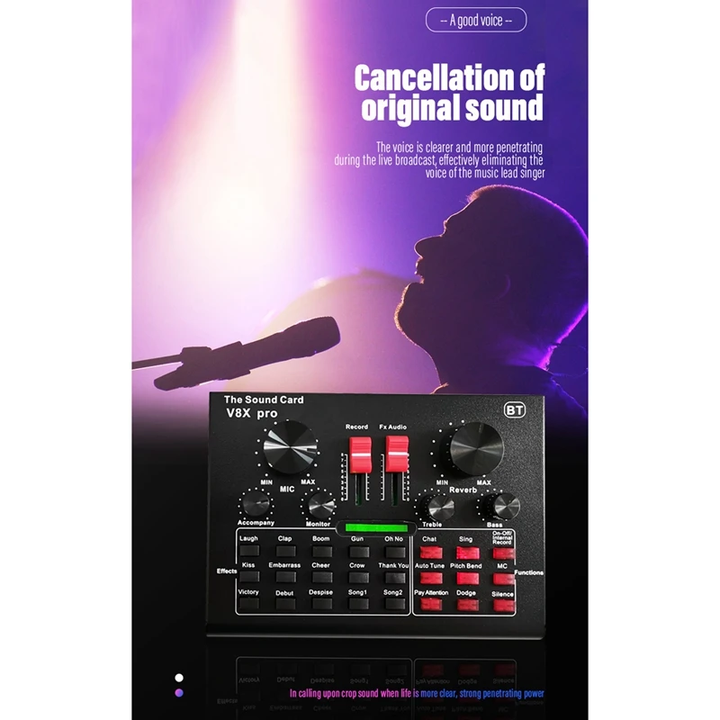 

V8X PRO Audio Mixer Live Sound Card Bluetooth USB BM800 Microphone Condenser 15 Sound Mode DSP 5.1Channel Kit