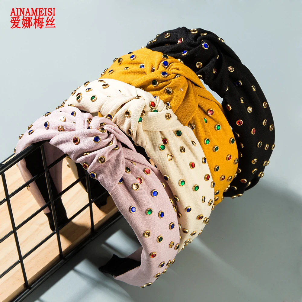 AINAMEISI богемные головные уборы однотонные мягкие бархатные широкие повязки для
