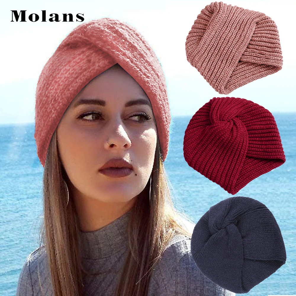 Банданы с узелком из молан тюрбан повязка на голову 2022 Осень-зима теплая вязаная