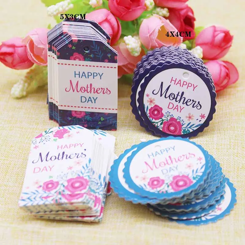 

New arrival Happy mother's day gfits label tag 5x3cm /4x4cm 100 tag+100ropes flower pattern gifts candy favors hang tag label