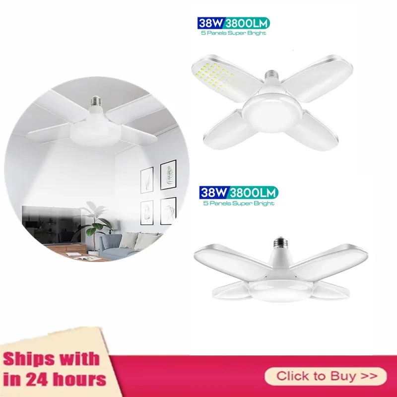 Luzes de Teto Ventilador-luz de Folha Luzes de Garagem Painéis Deformable Lâmpada Interior 85-265v Lâmpadas Iluminação Industrial 4 Led 3800lm 38w
