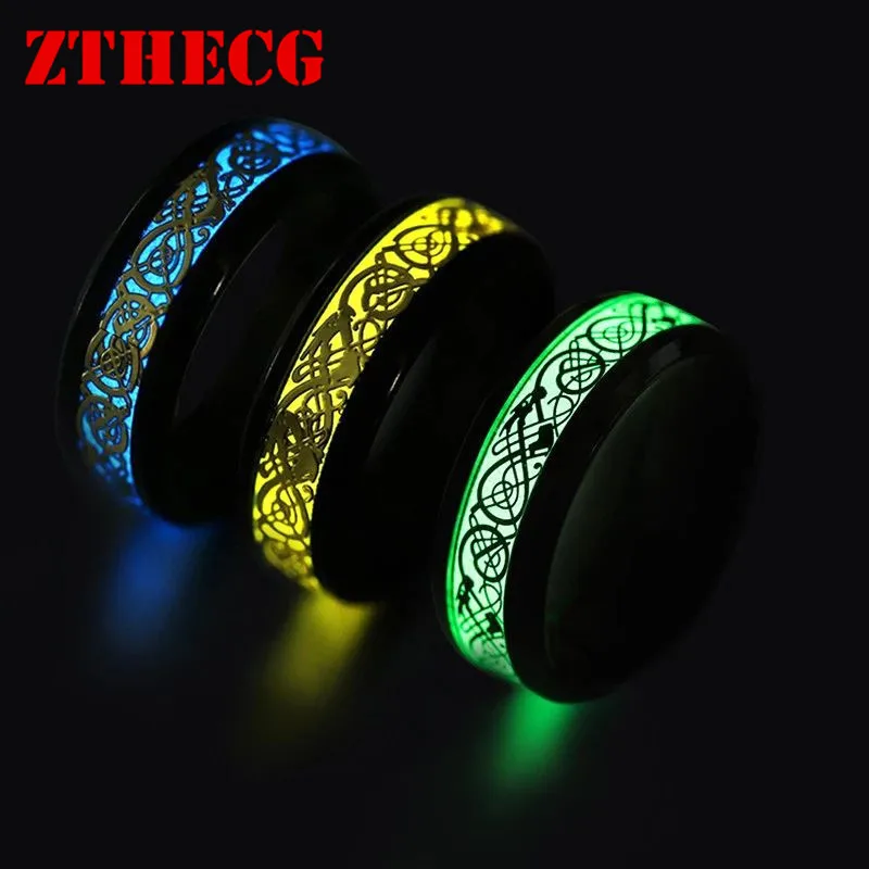 Trend Luminous Ring Stainless Steel Glow in the dark Party Fluorescence Jewelry Dragon Heart Couple Wedding Rings for Women Men images - 6