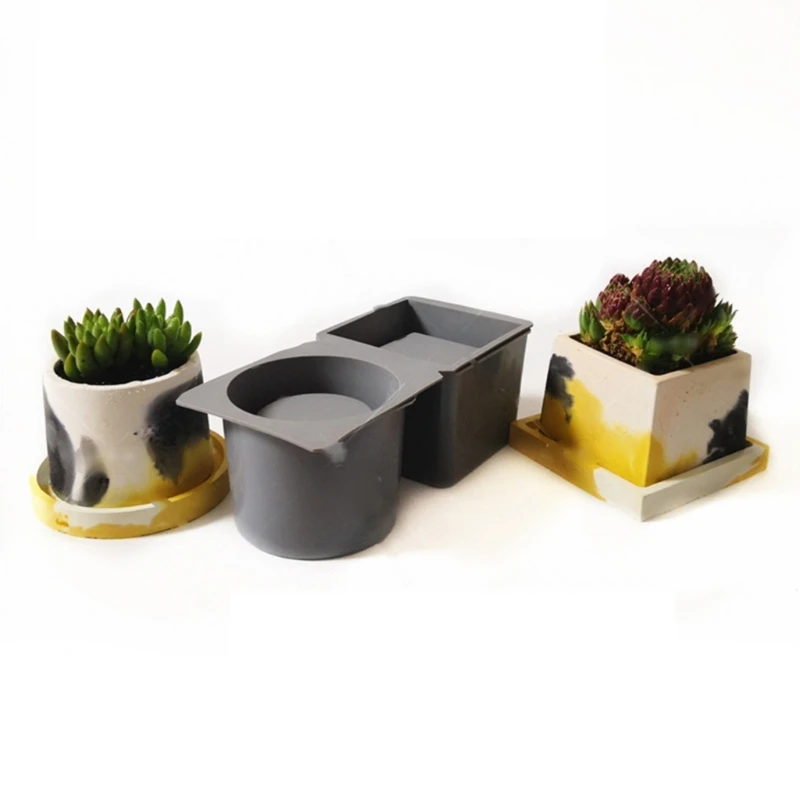 

Square Round Concrete Flower Pot Tray Silicone Mould Planter Epoxy Resin Mold R2LE