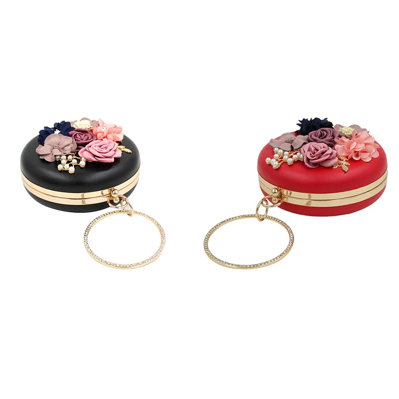 

Клатчи с цветами, круглая вечерняя сумочка для свадьбы