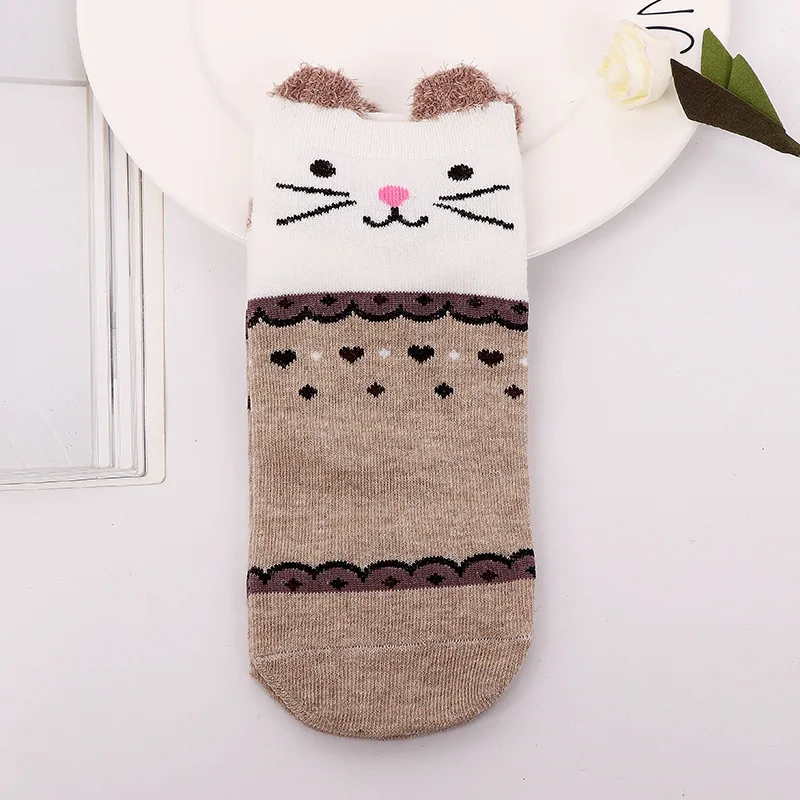 5 пара/лот, хлопковые женские носки с милым рисунком кота, животных, Kawaii, носки для девочек, для женщин, забавные носки, Новинка