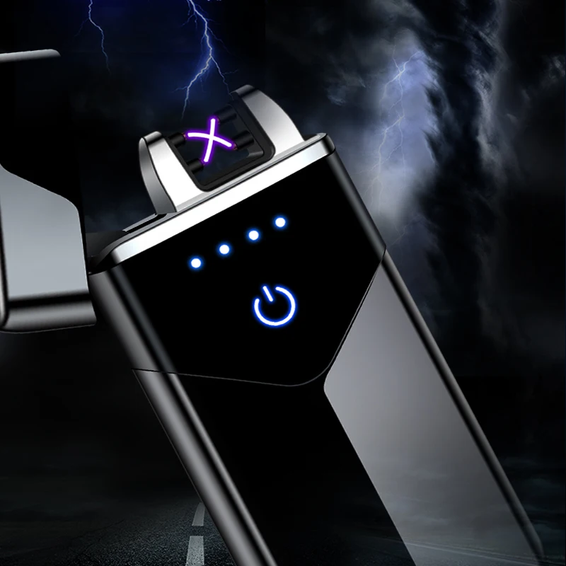 Electric Metal Dual Arc Lighter Plasma Rechargeable Lighters Smoking For Cigarettes With LED Power Display Men Gadgets Gifts | Дом и сад
